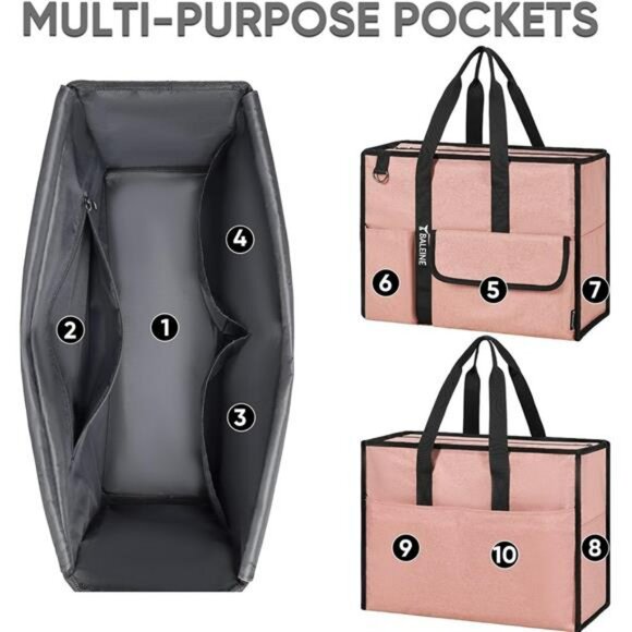 Large Utility Tote Bag with Pockets Foldable Work Nurse Teacher Travel Shoulder - Picture 3 of 7